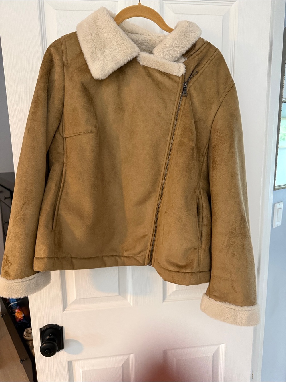Banana Republic Tan Faux Shearling Zip Jacket
